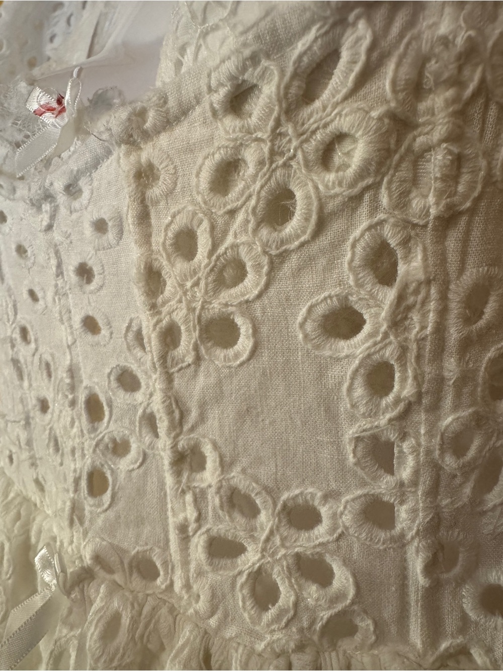 For Love & Lemons Women’s White Eyelet Puff Sleeve Mini Dress Size M Linen Blend - Picture 6 of 14